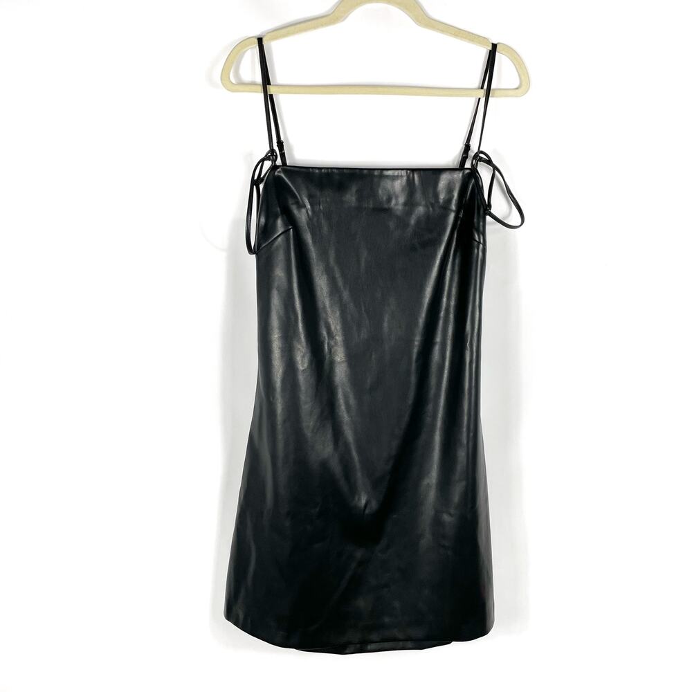 Jonathan Simkhai Jeslyn Dress Black Faux Leather Mini Sz 12 Shoulder Straps - Picture 3 of 9